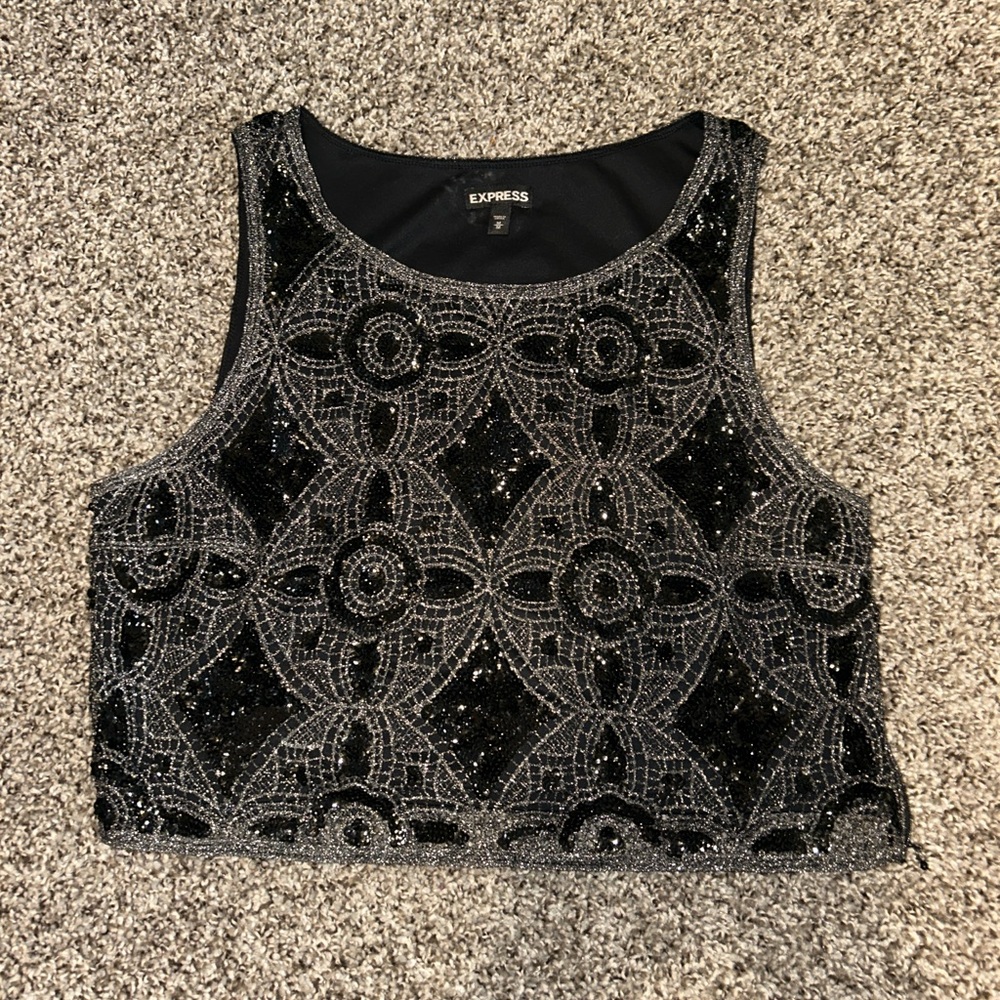Express Black and Silver Sequin Women's Top
